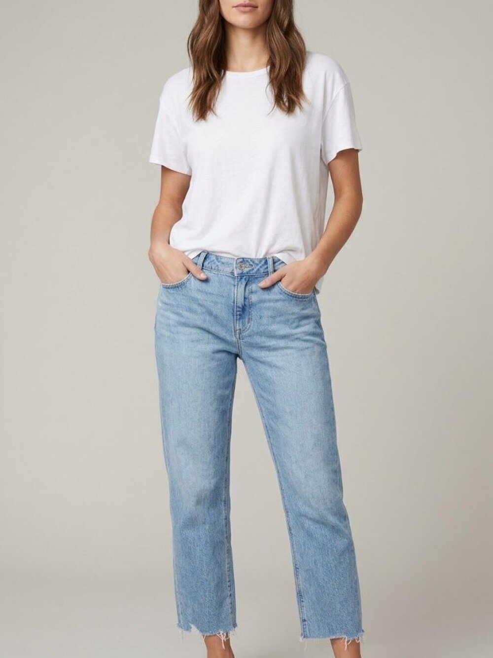 Paige Noella Straight-Leg Distressed Light Wash Denim Jeans Size 31 Button Fly